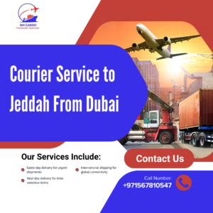 Cargo plane at the airport for air freight service from Dubai to Jeddah.
