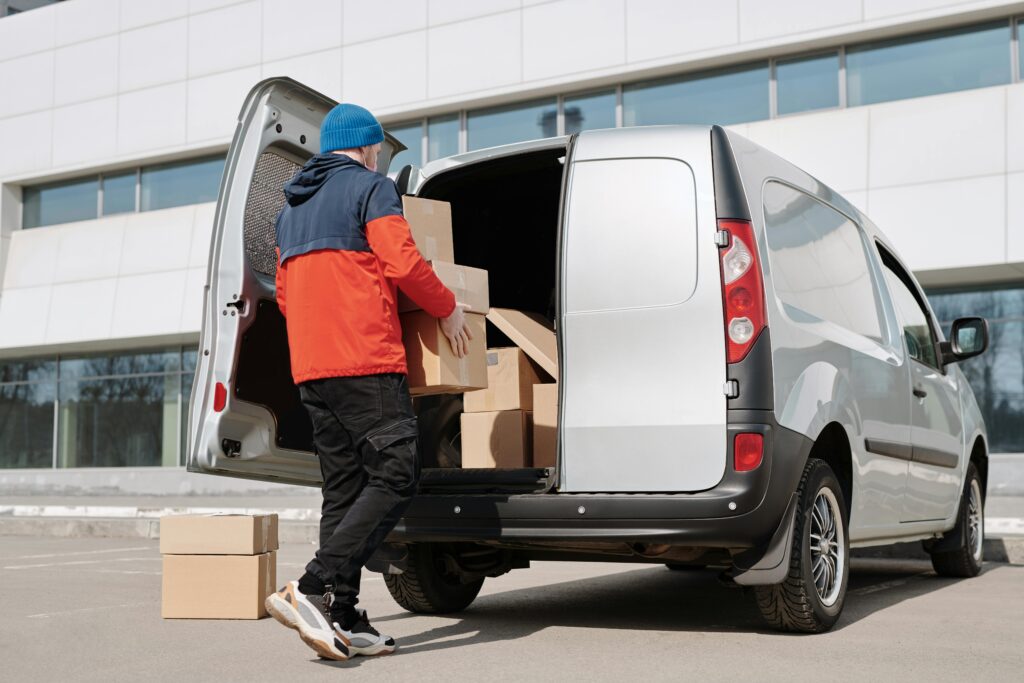 Cargo van loaded with goods for door-to-door service from Dubai to Latvia